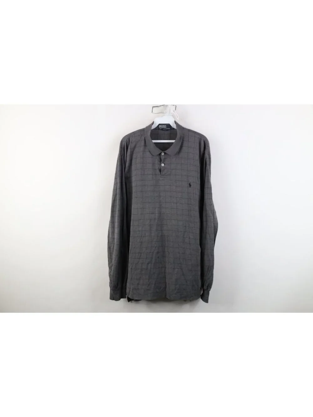 Vintage 90s Ralph Lauren Mens Large Faded Knit Collared Long Sleeve Polo Plaid